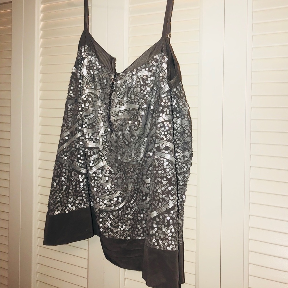 BCBG gray silk and sequin tank top